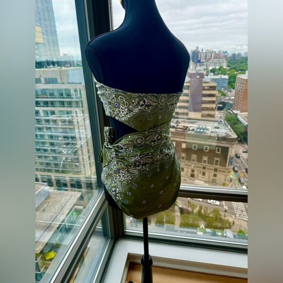 🆕 ZIMMERMANN 🧿 NWOT Paisley Scarf Sculpt Bandeau Swimsuit - Sz 3 - US 8, Green - Picture 10 of 15